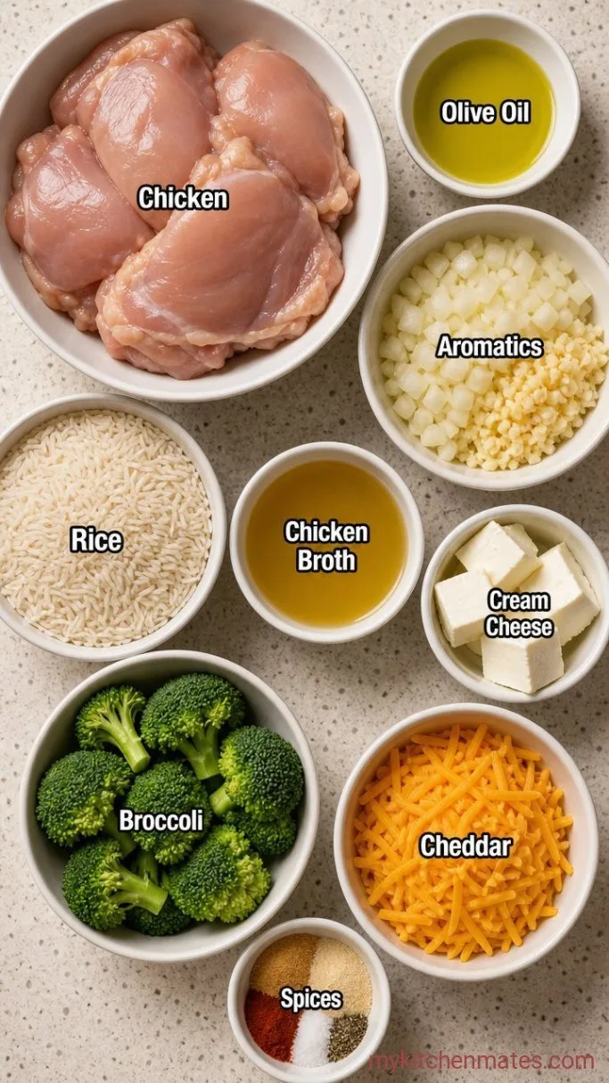 One-Pan Cheesy Chicken and Rice Bake Ingredients