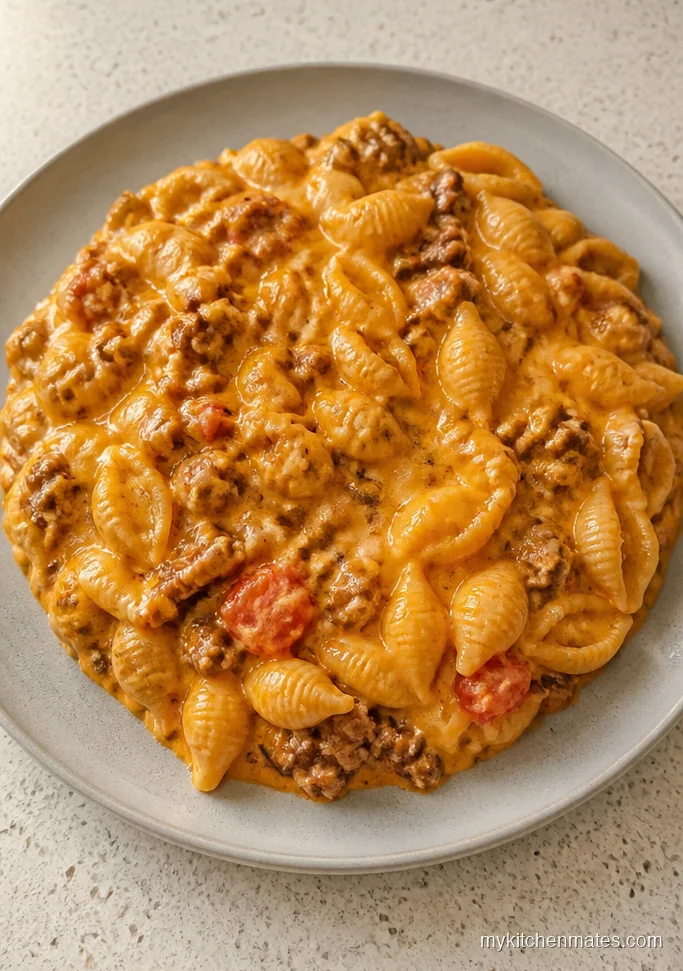 Cheesy Crockpot Beef Shells