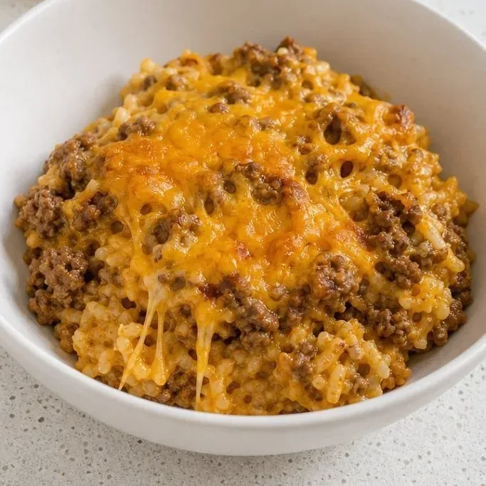Cheesy Ground Beef and Rice Casserole