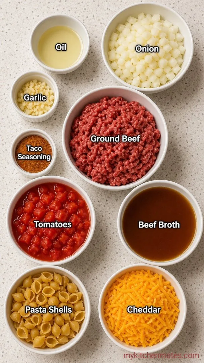 30-Minute One-Pot Cheesy Taco Pasta Ingredients