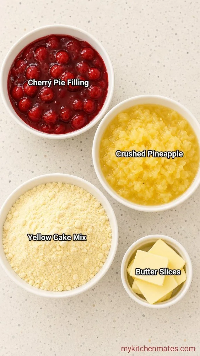 4-Ingredient Cherry Pineapple Dump Cake Ingredients