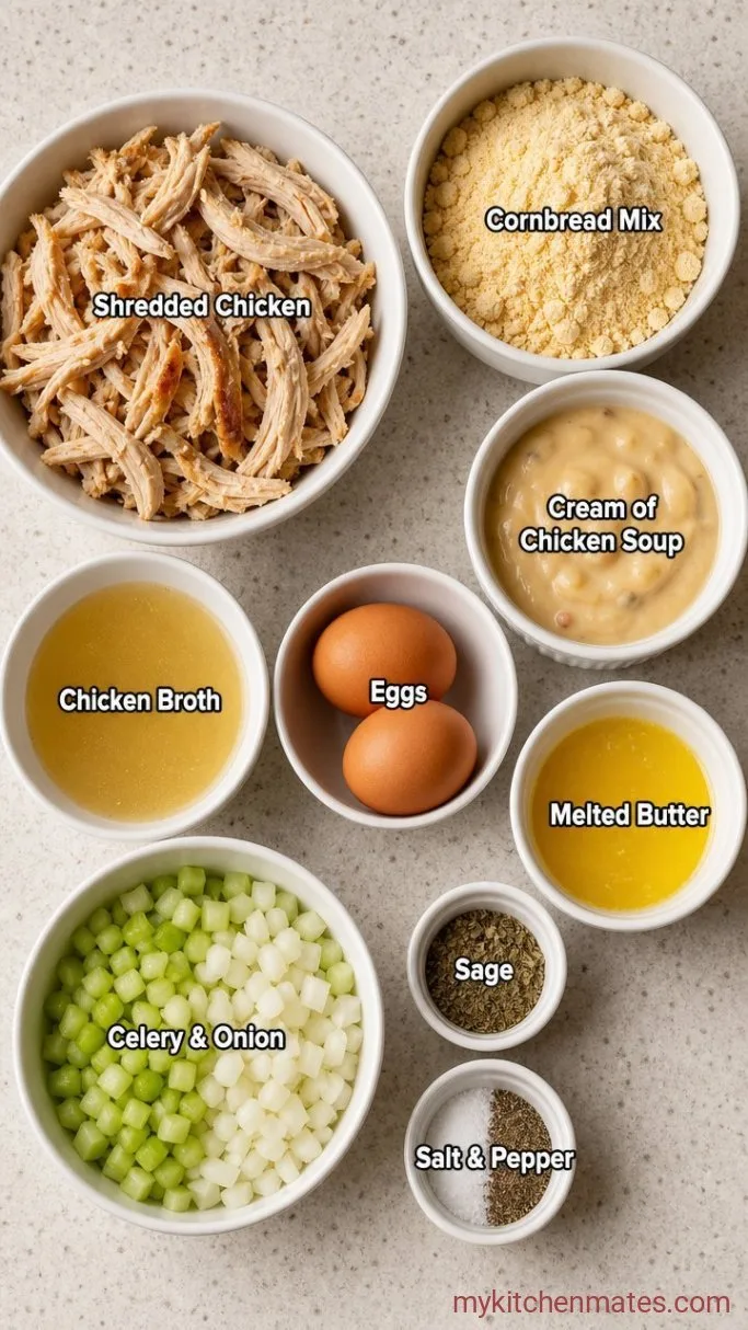 Quick Rotisserie Chicken and Cornbread Dressing Casserole Ingredients