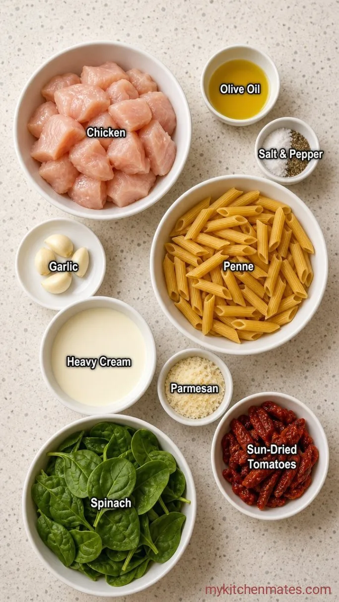 30-Minute Creamy Garlic Chicken Breast Pasta Ingredients