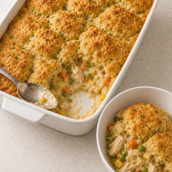 Easy Chicken Cobbler Casserole with Buttery Biscuit Topping Chicken Cobbler Casserole