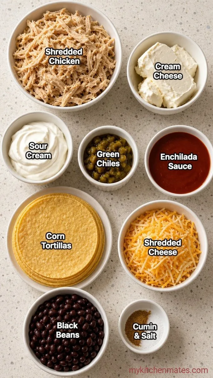 Cheesy Chicken Enchilada Casserole (No Rolling Required) Ingredients