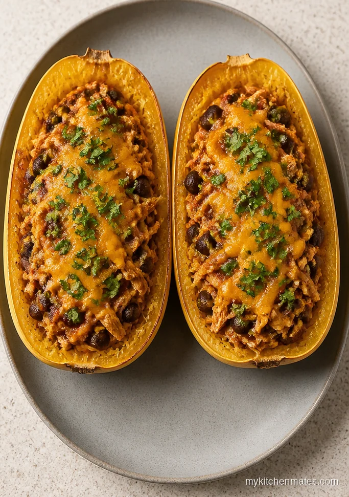 Chicken Enchilada Spaghetti Squash Boats