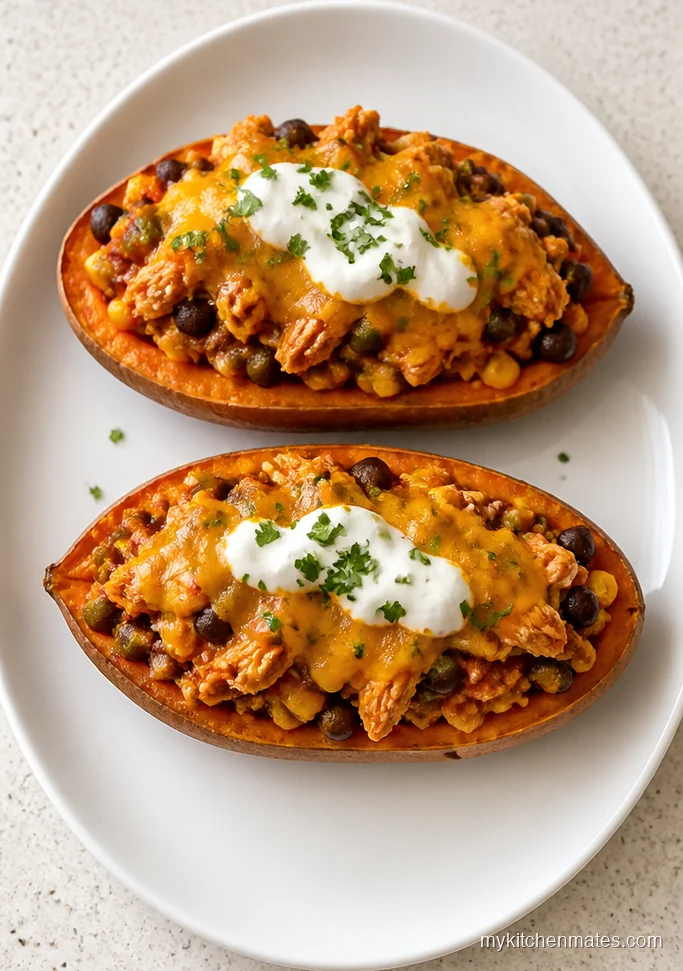 Chicken Enchilada Stuffed Sweet Potatoes