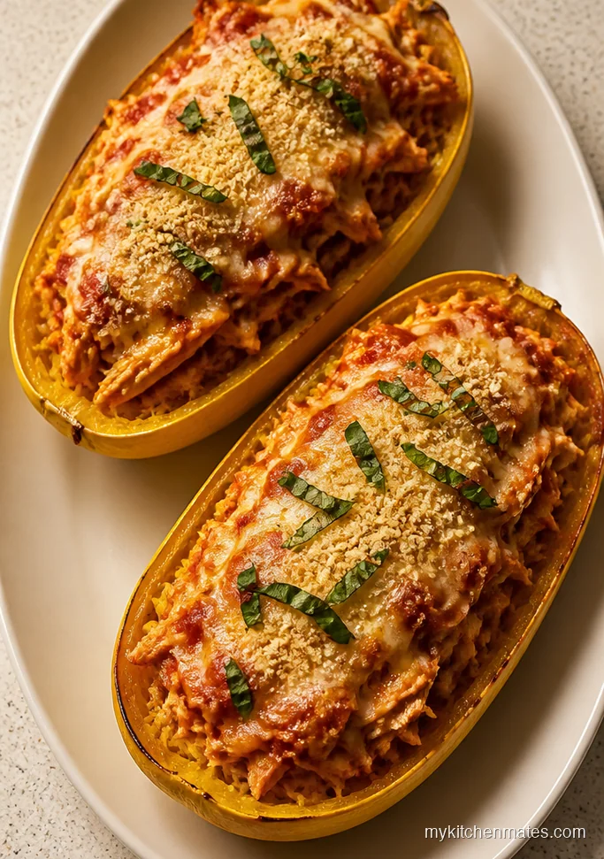 Chicken Parmesan Spaghetti Squash Boats
