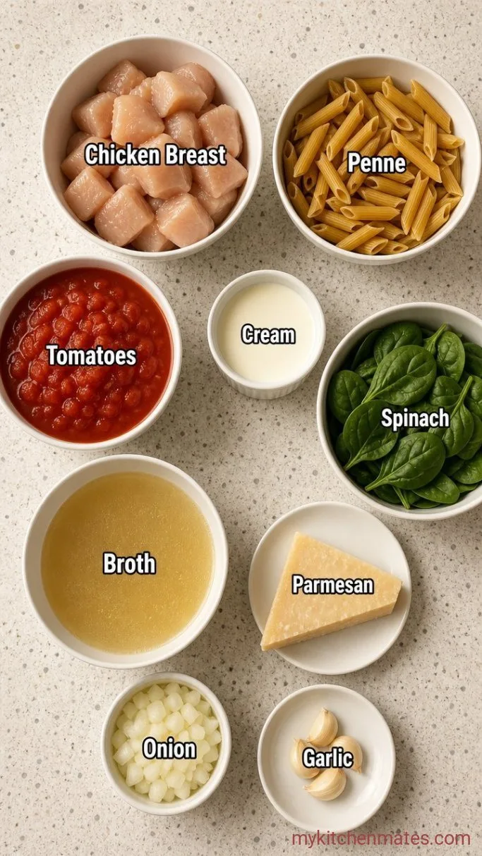 30-Minute Creamy Chicken Penne Pasta Ingredients
