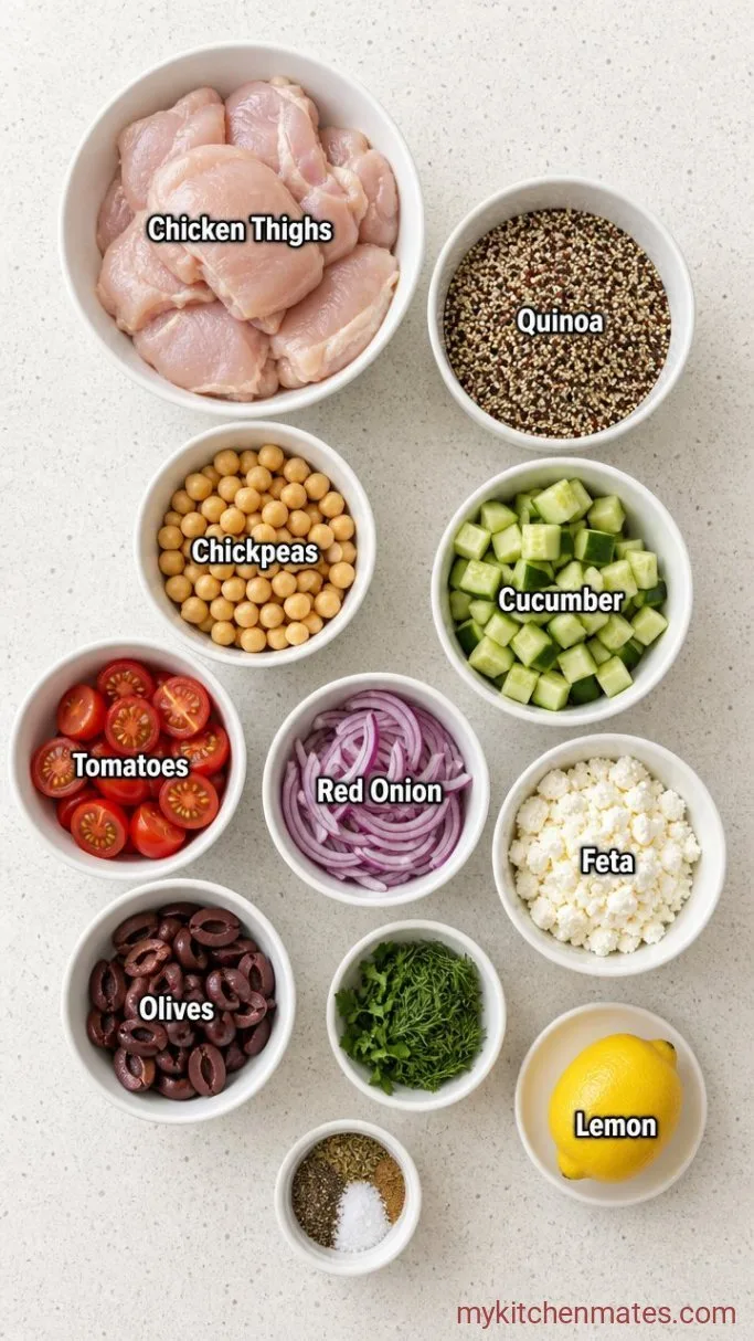 Mediterranean Chicken Quinoa Bowl with Lemon-Herb Dressing Ingredients