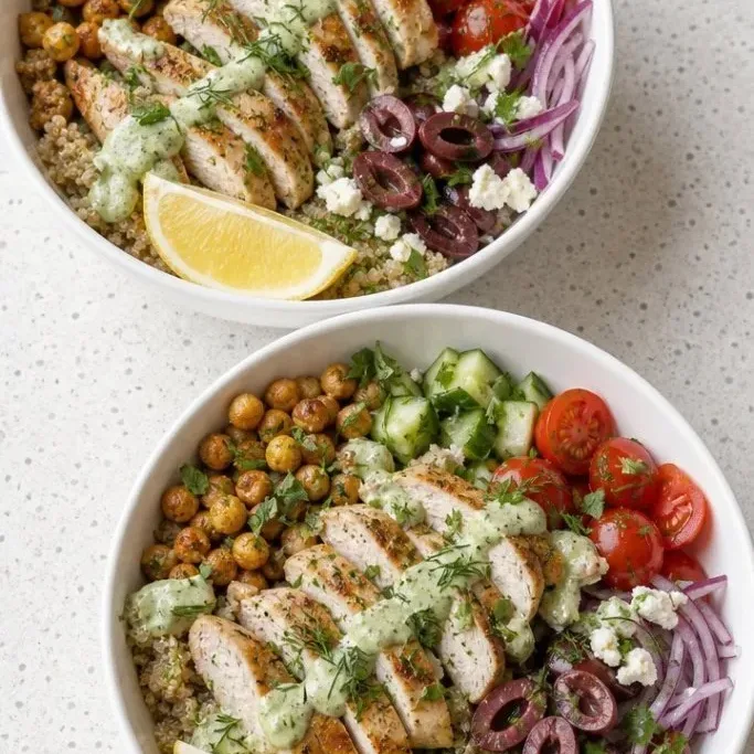 Mediterranean Chicken Quinoa Bowl with Lemon-Herb Dressing Chicken Quinoa Bowl