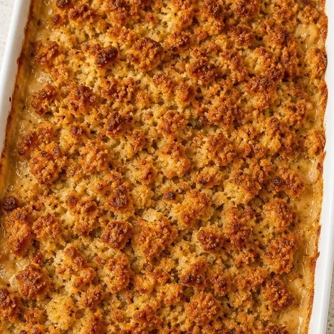 One-Dish Chicken Stuffing Casserole chicken stuffing casserole_featured_ovw
