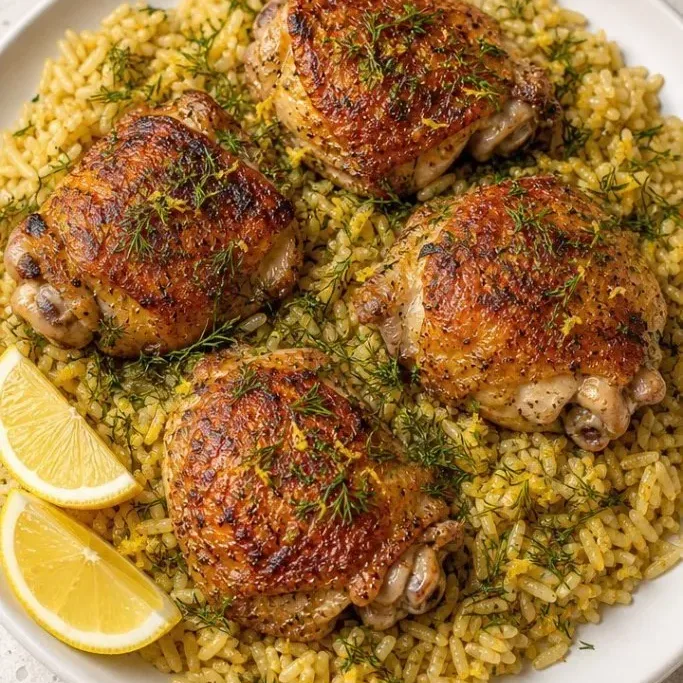 One-Pan Lemon-Herb Chicken Thighs and Rice Chicken Thigh And Rice Recipes