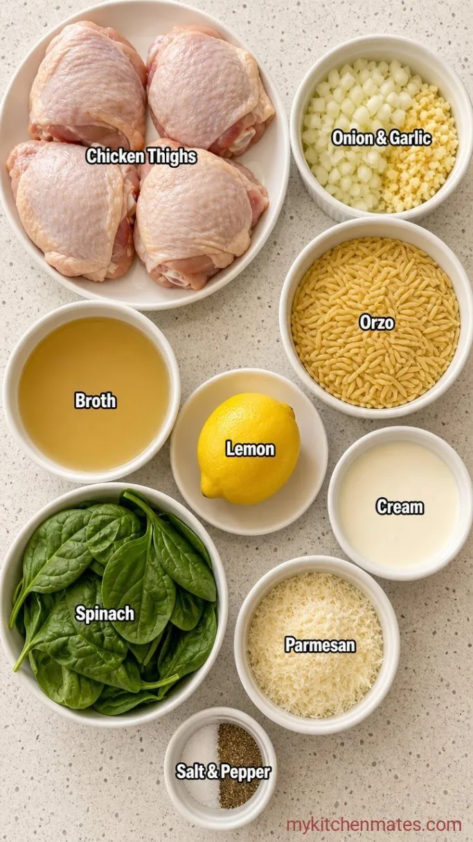 One-Pan Creamy Lemon Chicken Thighs with Orzo Ingredients