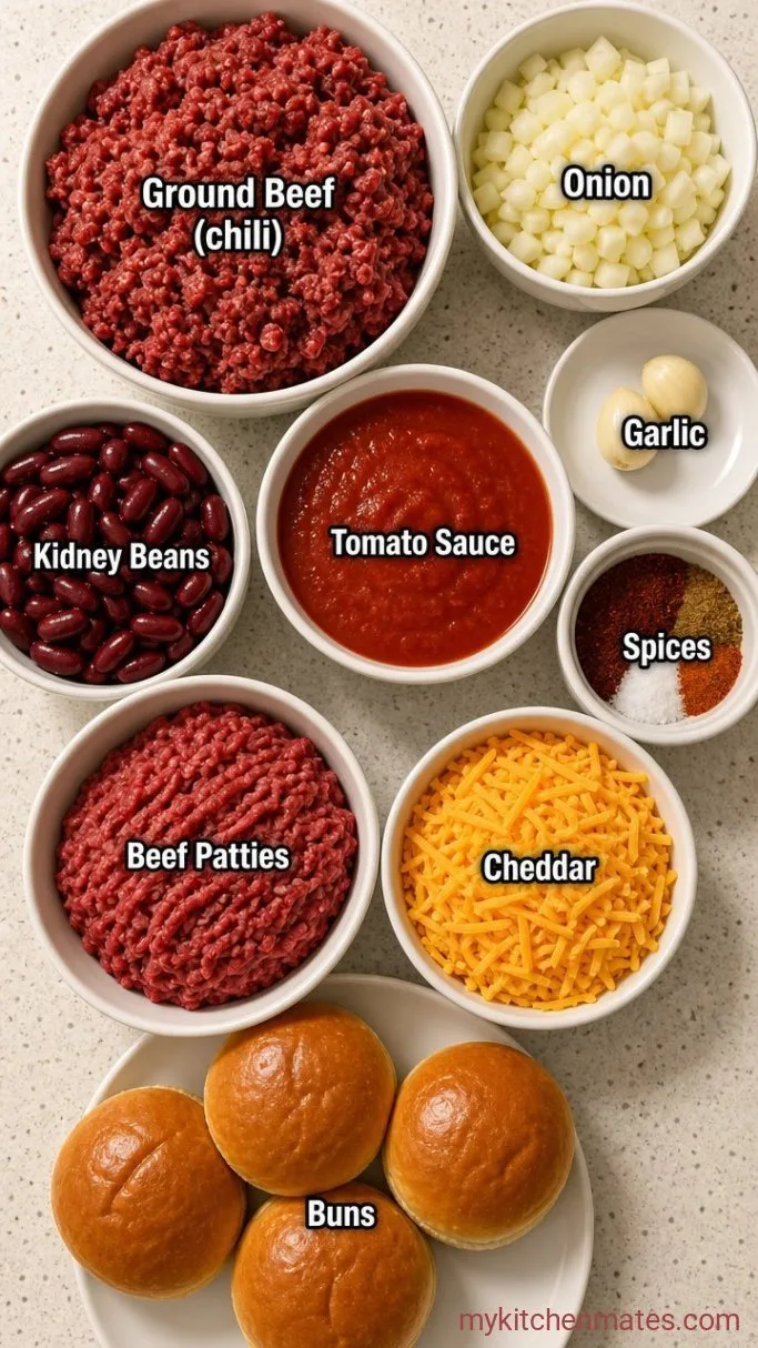 30-Minute Chili Cheese Burger Ingredients