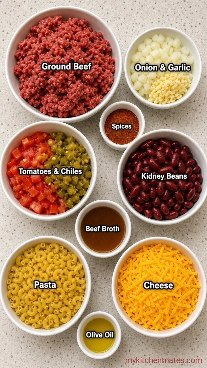 30-Minute One-Pot Cheesy Chili Mac Ingredients