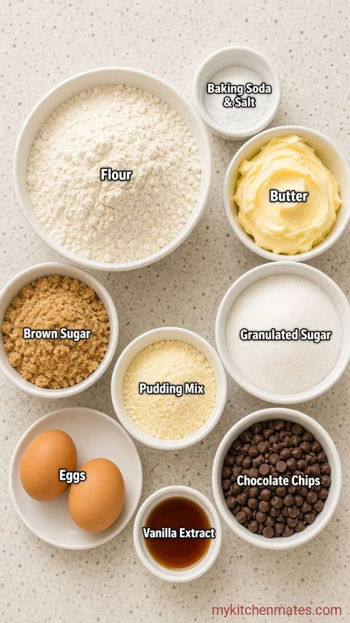 Soft & Chewy Chocolate Chip Cookies With Pudding Ingredients