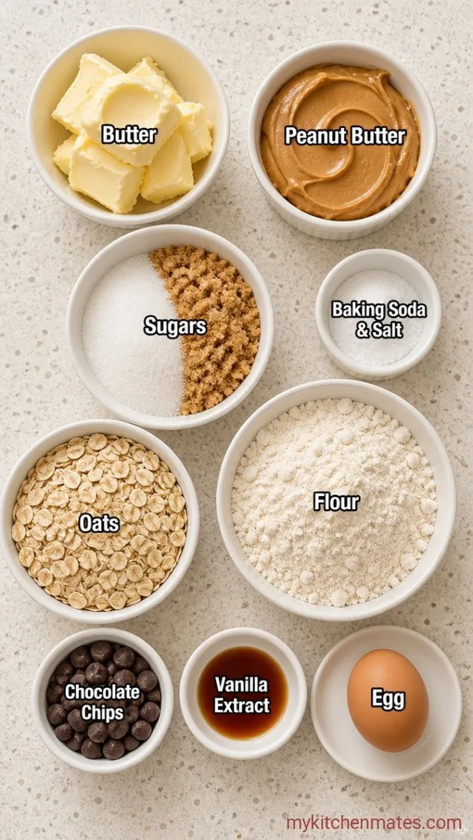 Chewy Chocolate Peanut Butter Oatmeal Cookies Ingredients