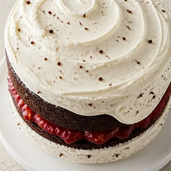 Moist Chocolate Strawberry Cake with Real Strawberry Frosting Chocolate Strawberry Cake