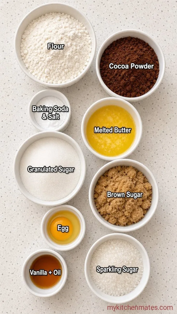 Quick Chocolate Sugar Cookies (Chewy & Rolled in Sugar) Ingredients