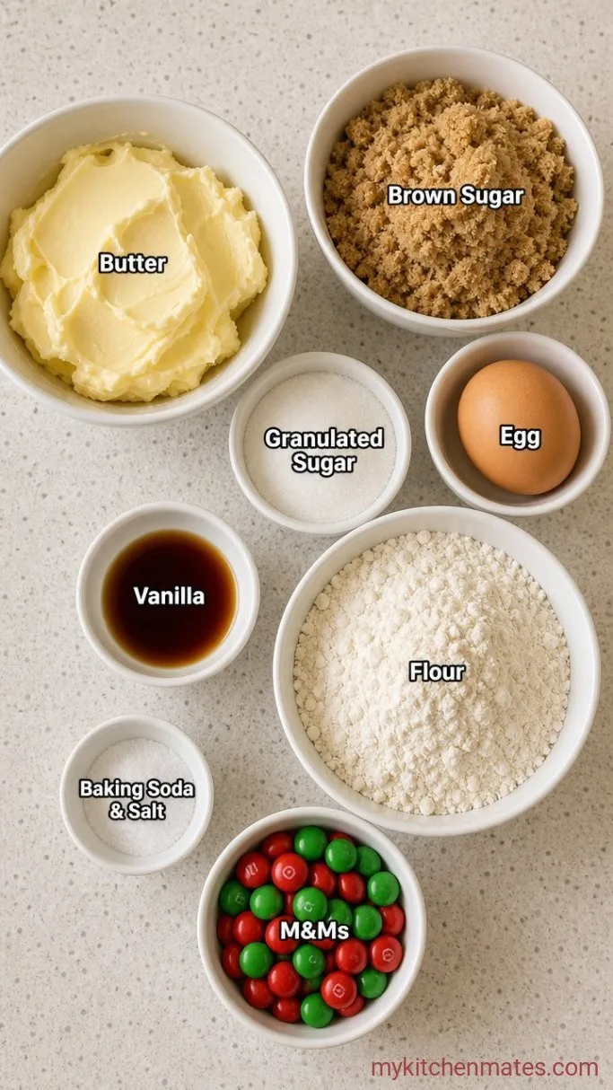 Soft and Chewy Christmas M&M Cookies Ingredients
