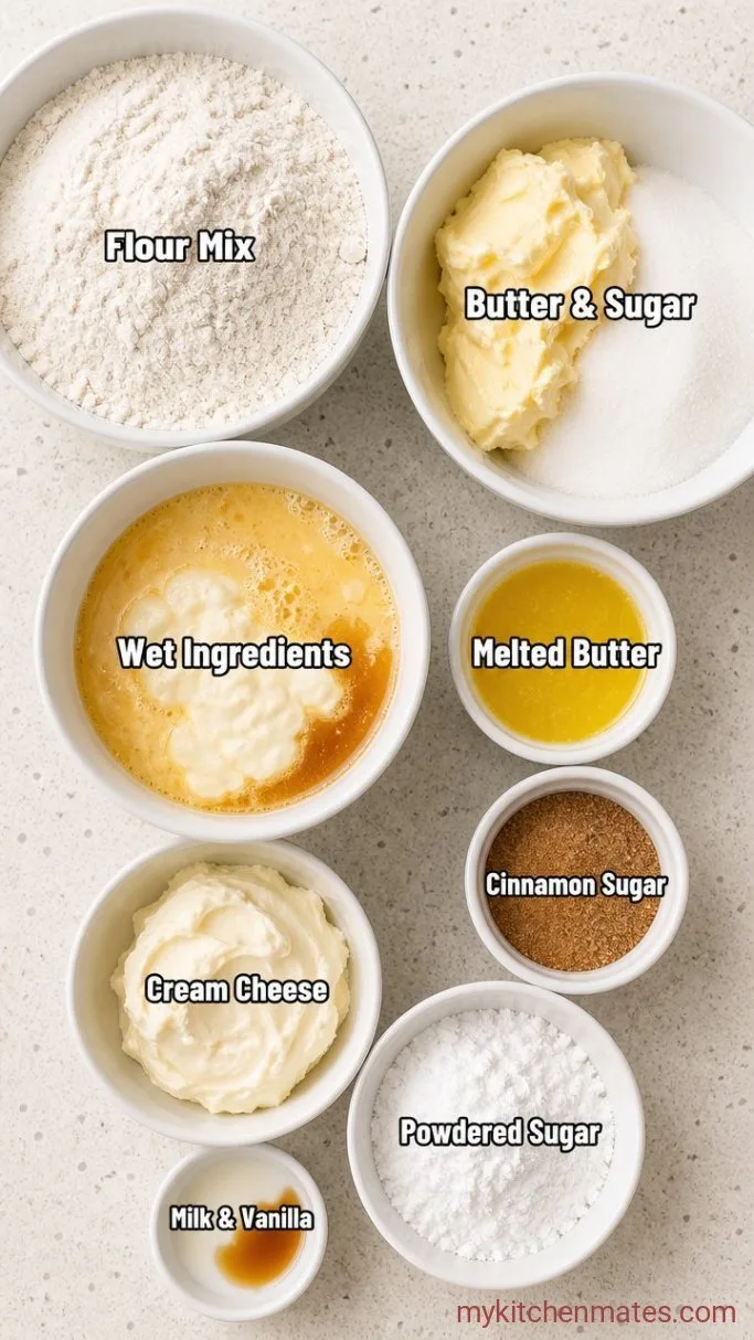 Gooey Cinnamon Roll Bars (No Yeast Needed) Ingredients