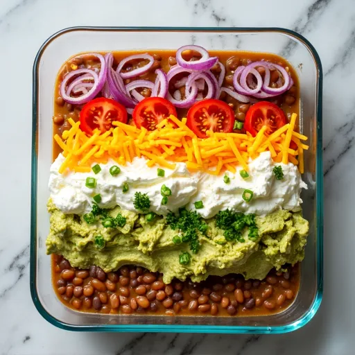 Classic Mexican Seven Layer Bean Dip with Fresh Guacamole