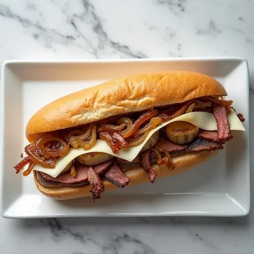 Classic Philly Cheesesteak with Provolone and Caramelized Onions