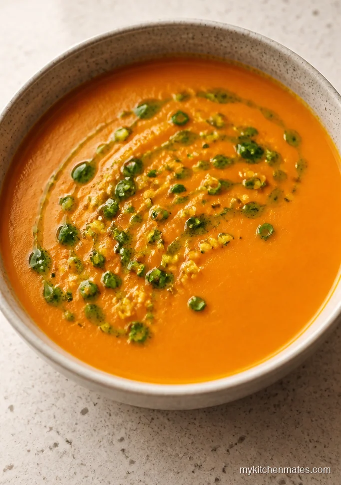 Coconut Carrot Soup with Ginger Scallion Drizzle