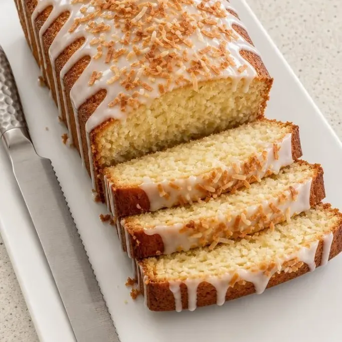 Moist Coconut Loaf Cake with a Coconut Glaze Coconut Loaf Cake