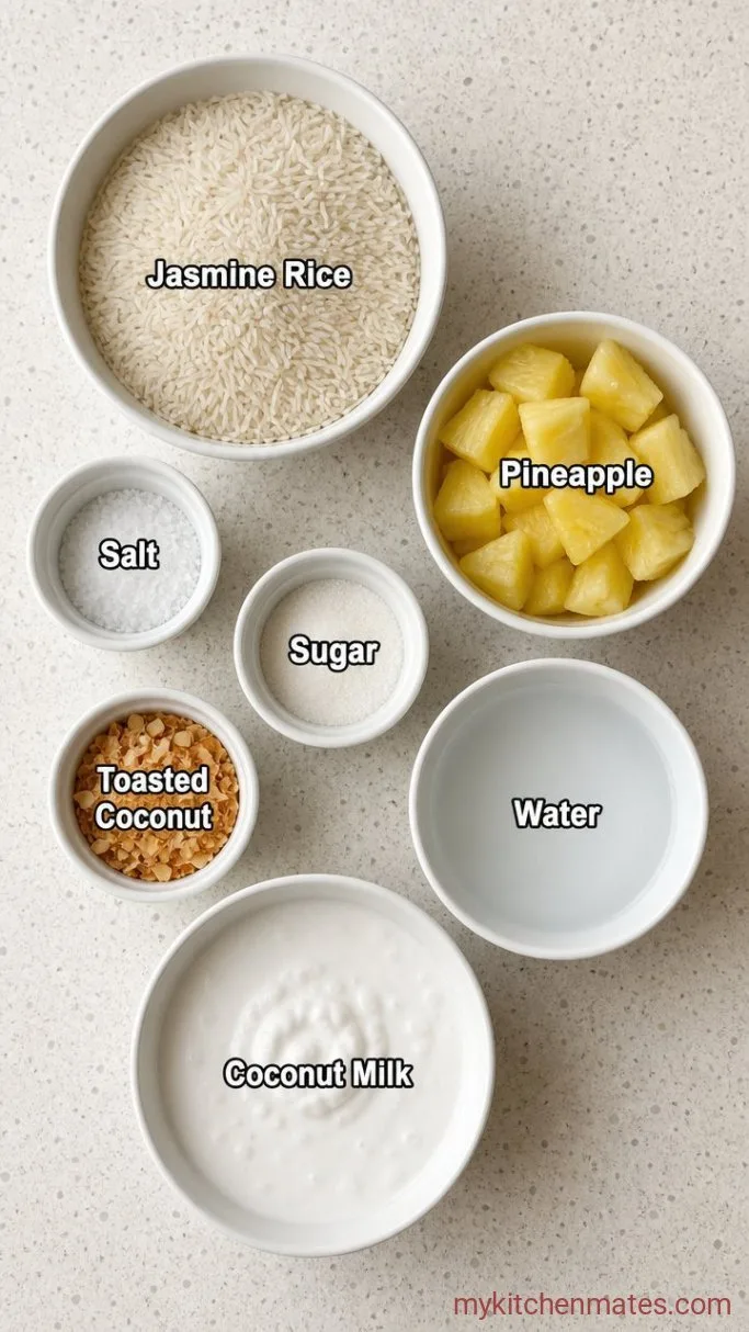 Creamy Coconut Pineapple Rice Ingredients