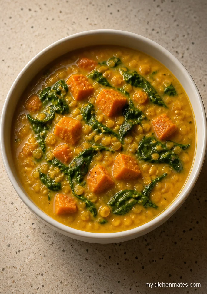 Coconut Sweet Potato Dal with Spinach