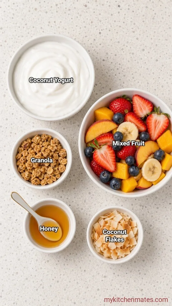 5-Minute Coconut Yogurt Bowl with Fresh Fruit Ingredients