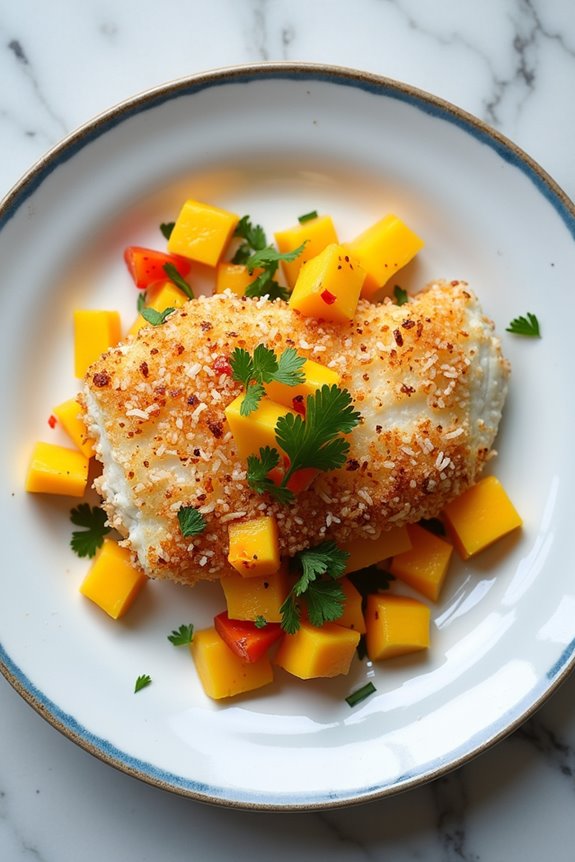 coconut crusted fish with salsa