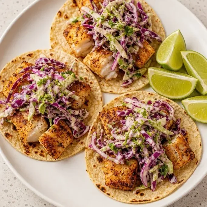 Cod Tacos with Cabbage Slaw