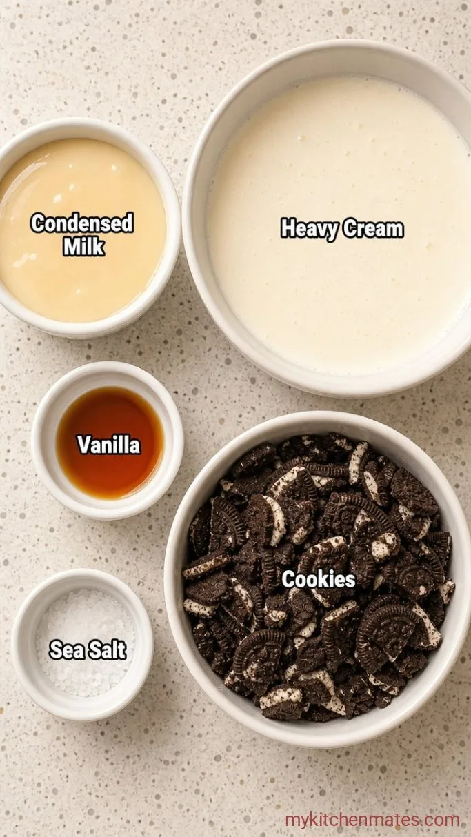 4-Ingredient Cookies and Cream Ice Cream (No-Churn) Ingredients
