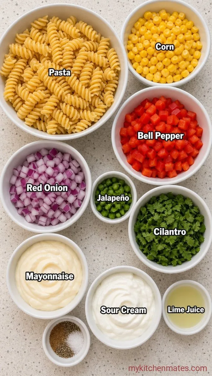 Creamy Cilantro Lime Corn Pasta Salad Ingredients