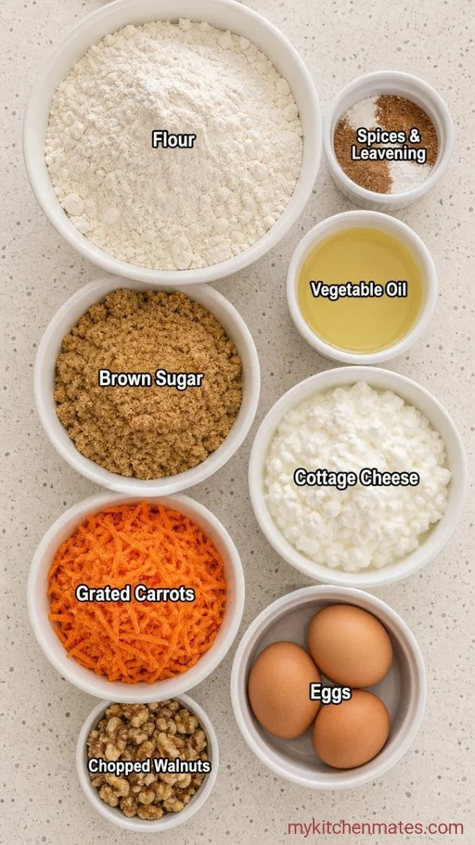 Moist Cottage Cheese Carrot Cake Muffins Ingredients