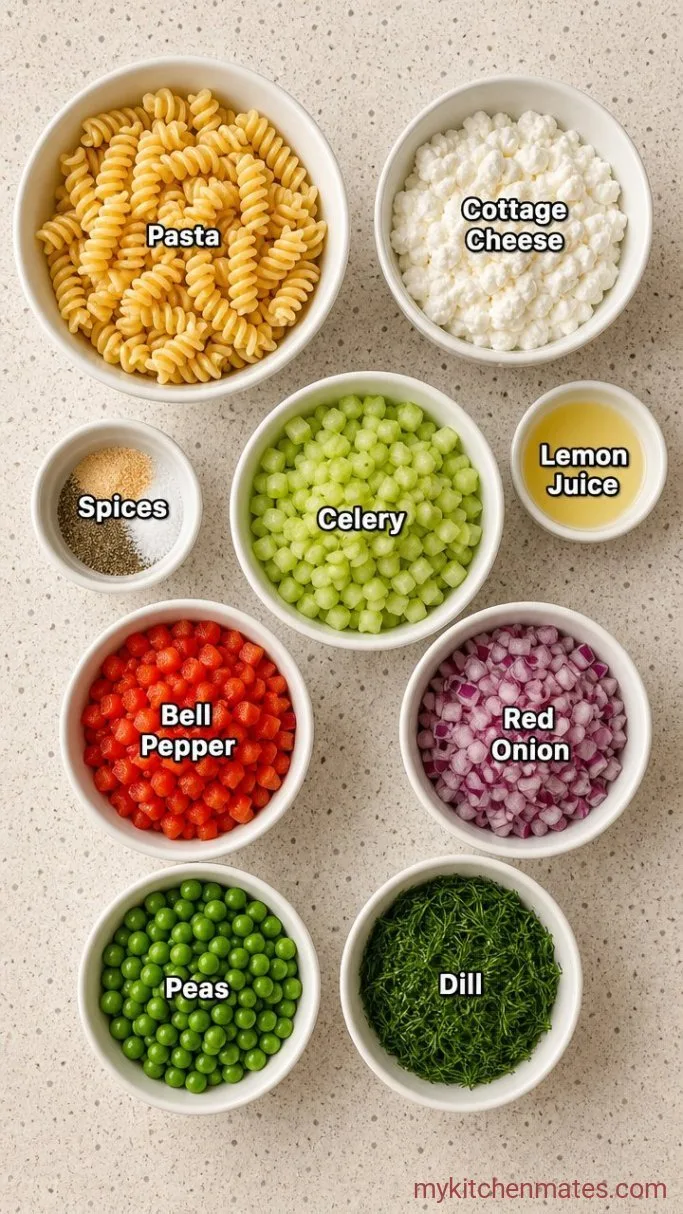 Creamy High-Protein Cottage Cheese Pasta Salad Ingredients
