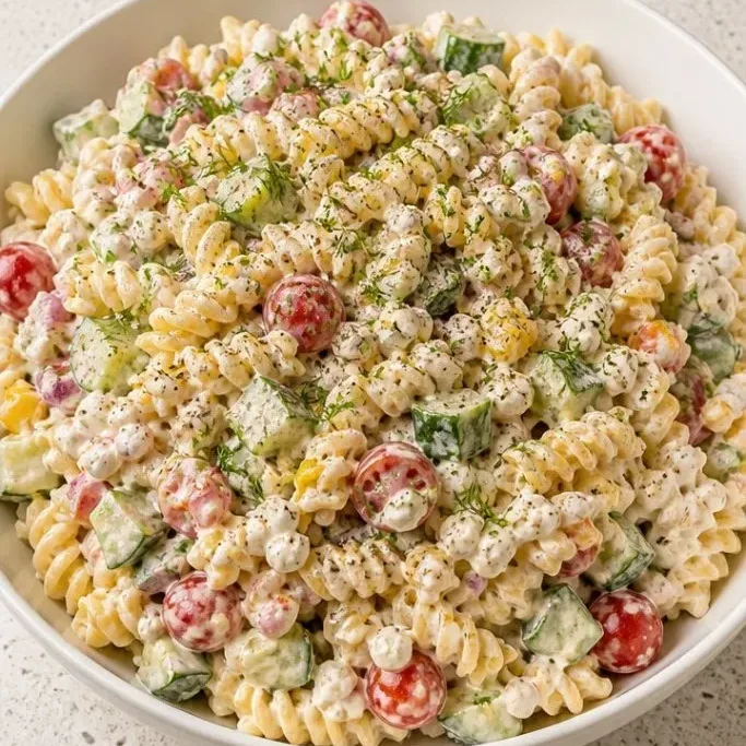 Creamy High-Protein Cottage Cheese Pasta Salad Cottage Cheese Pasta Salad
