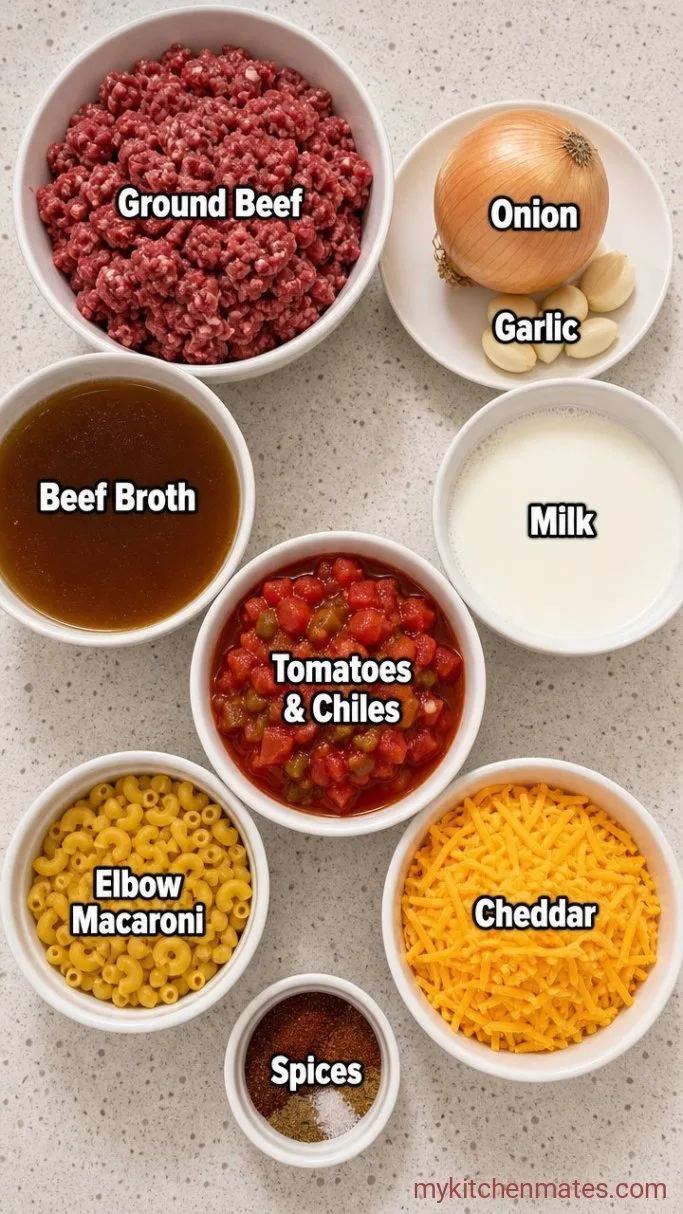 One-Pot Cowboy Mac and Cheese Ingredients