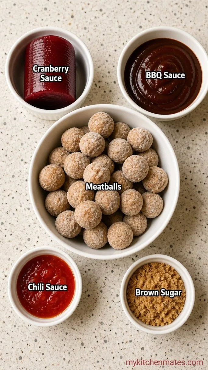 Slow Cooker Cranberry BBQ Meatballs (5 Ingredients) Ingredients