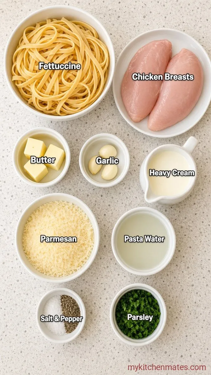 30-Minute Creamy Chicken Alfredo Pasta Ingredients
