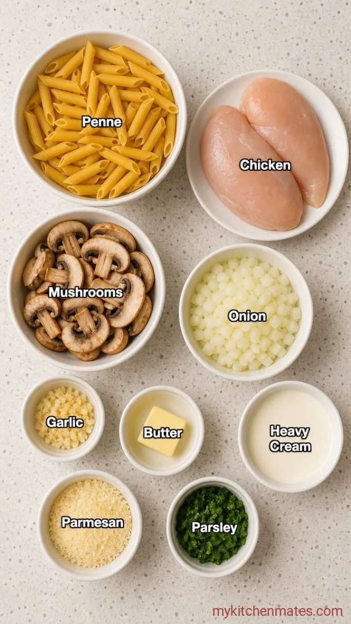 30-Minute Creamy Chicken Mushroom Pasta Ingredients
