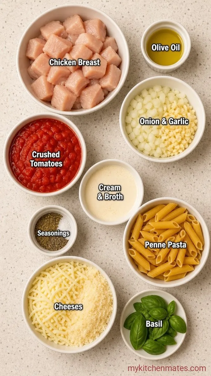 One-Pan Creamy Chicken Parmesan Pasta Ingredients
