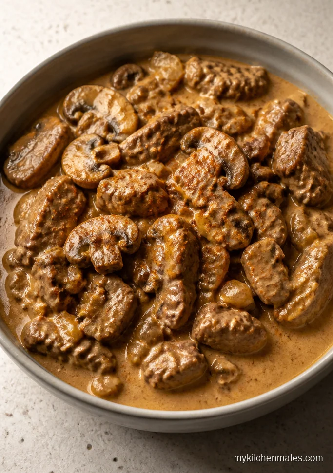 Creamy Crock Pot Steak Stroganoff