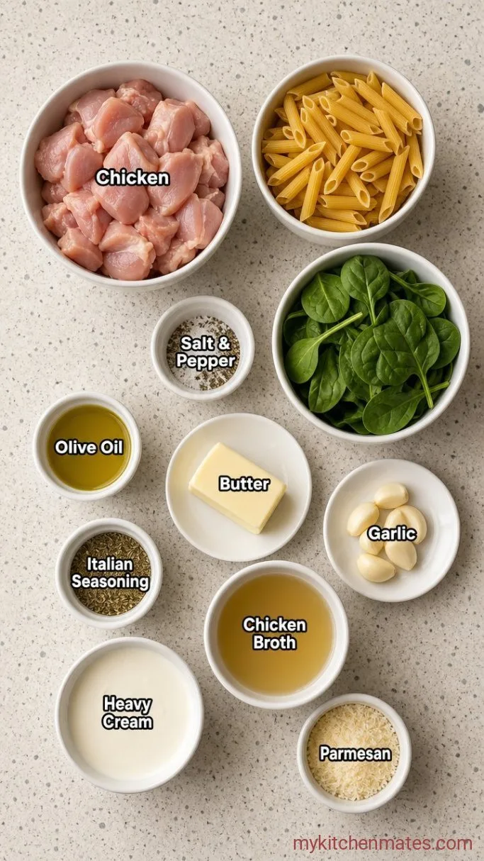 One-Pan Creamy Garlic Chicken Pasta Ingredients