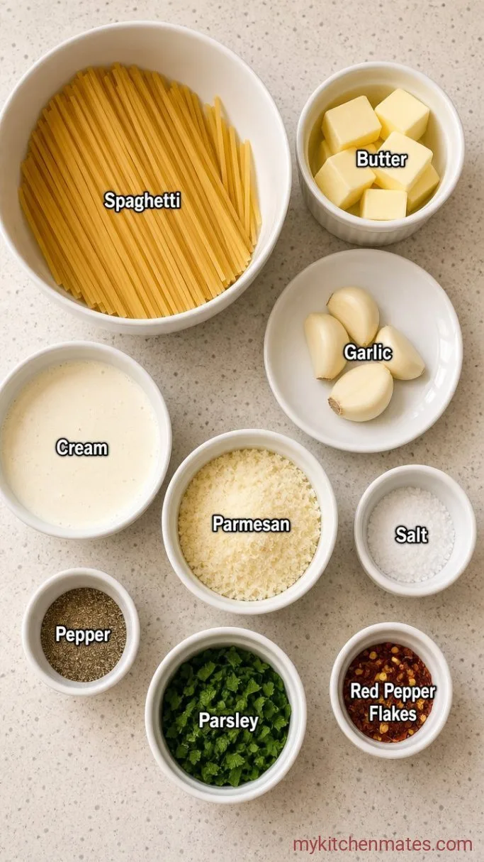 20-Minute Creamy Garlic Parmesan Pasta Ingredients