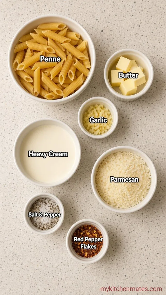 20-Minute Creamy Garlic Penne Pasta Ingredients