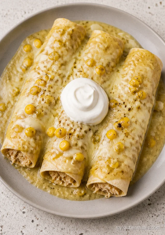 Creamy Green Chile Chicken Enchiladas